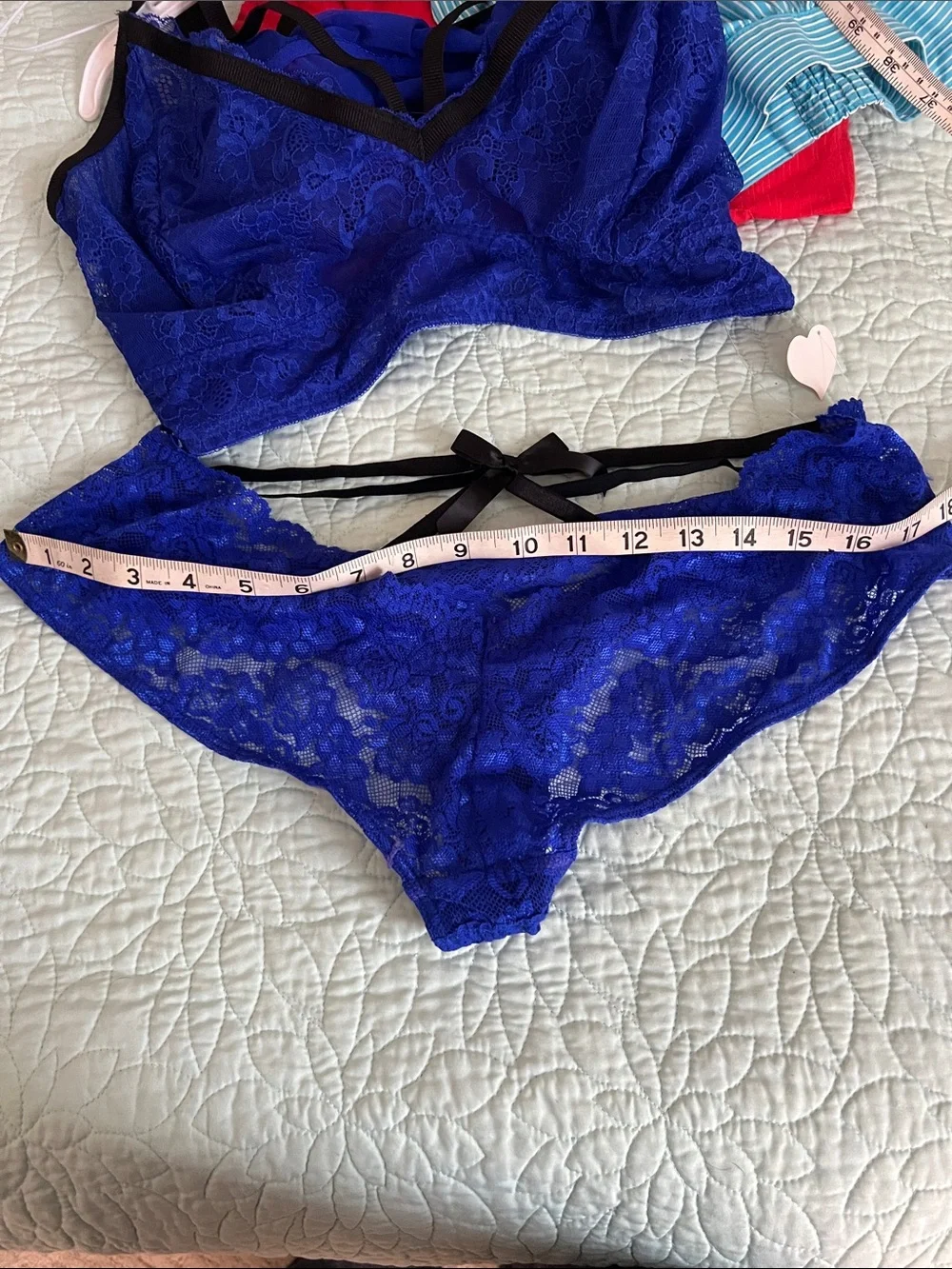 Lace Bralette and Bikini Set - Cobalt Blue No Size Tag tape measured Size 18”